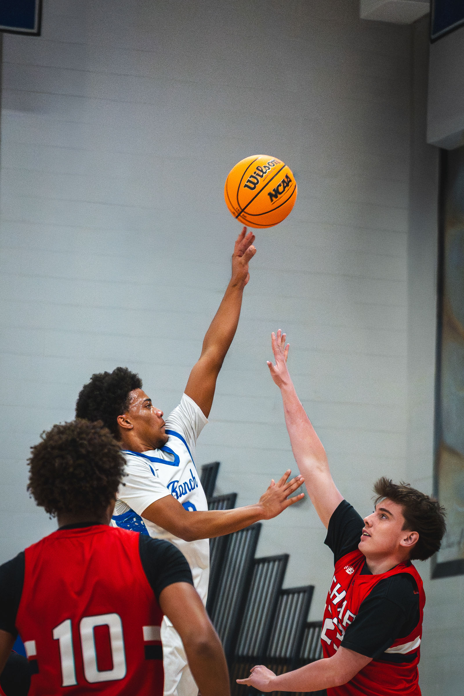 Jump shot at peak release, Highlands Ranch varsity basketball, Denver metro