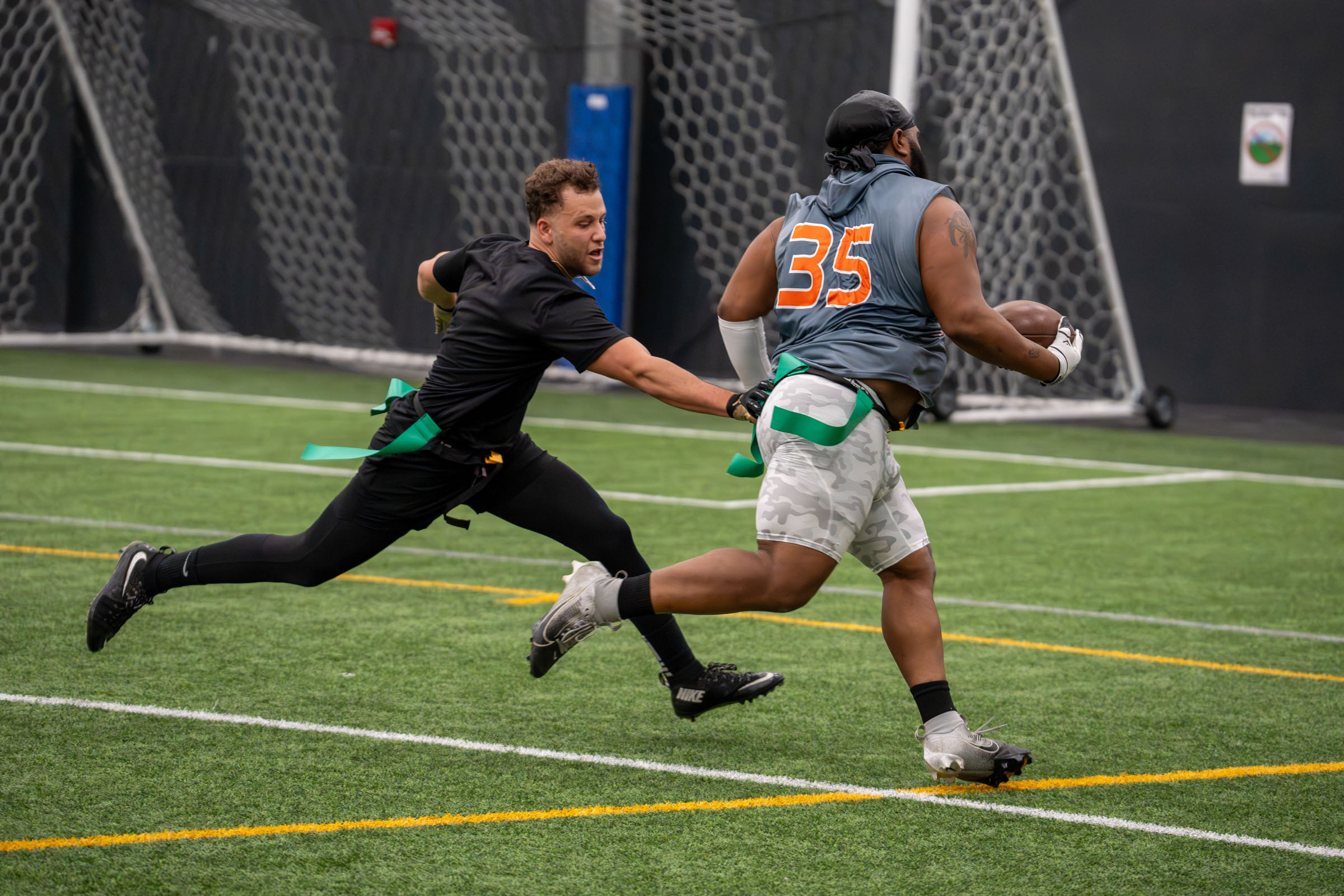 Flag football game action, south Denver